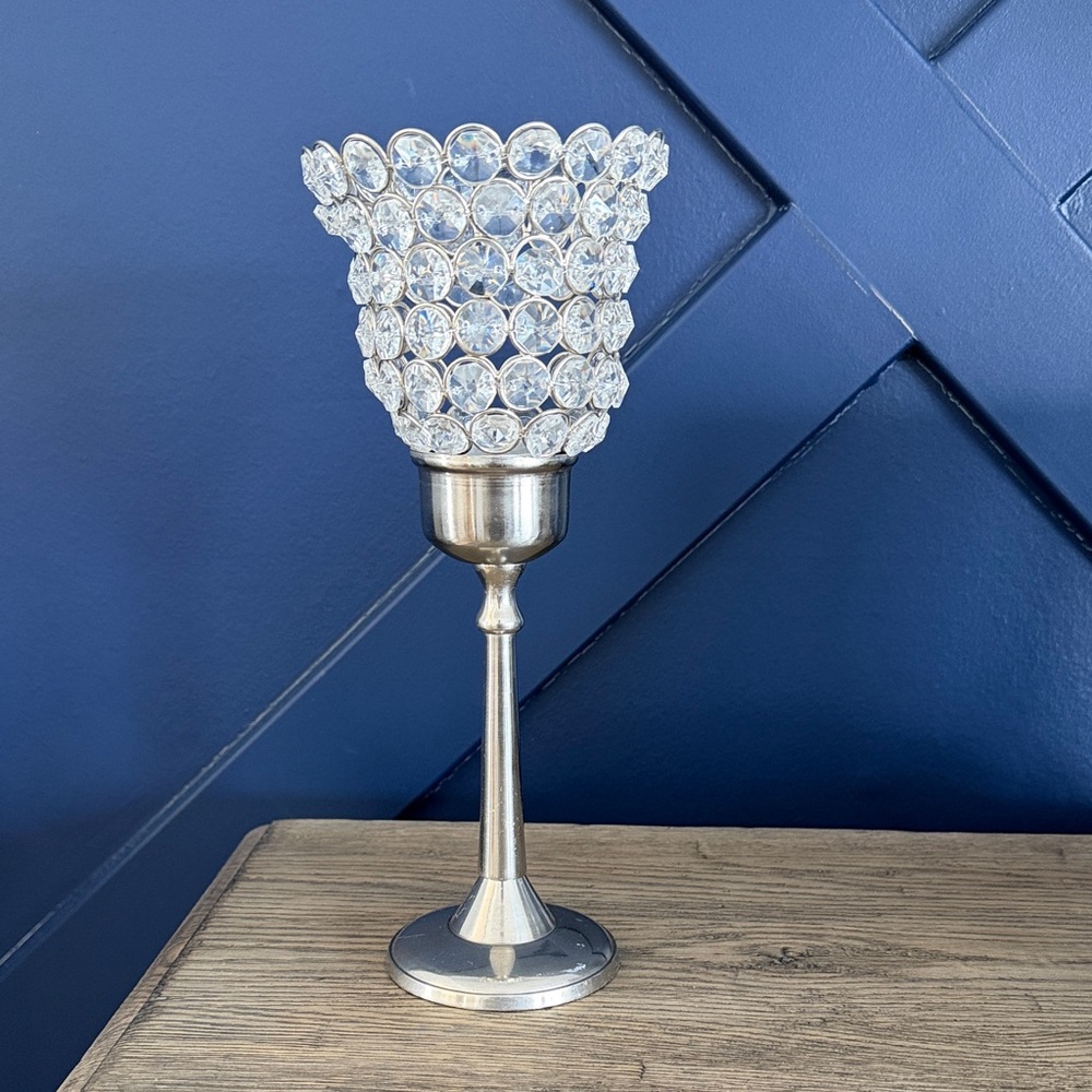 Elegant Silver Crystal Candle Holder